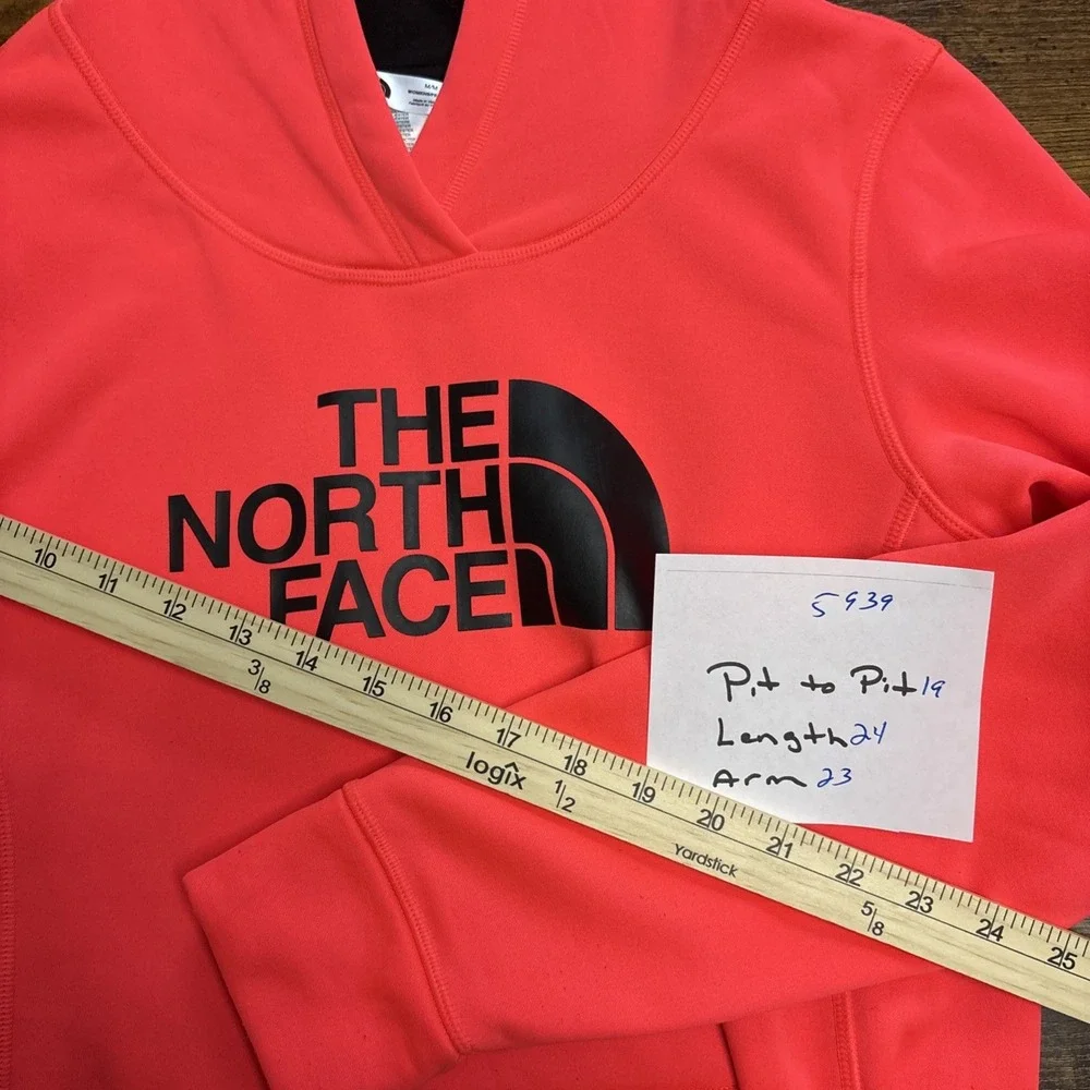 The North Face Hoodie Men's M Orange Pullover Fleece Sweatshirt Back Logo